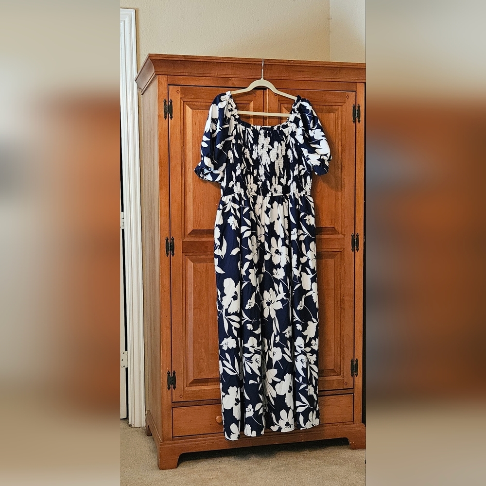 Shein navy and white floral Maxi